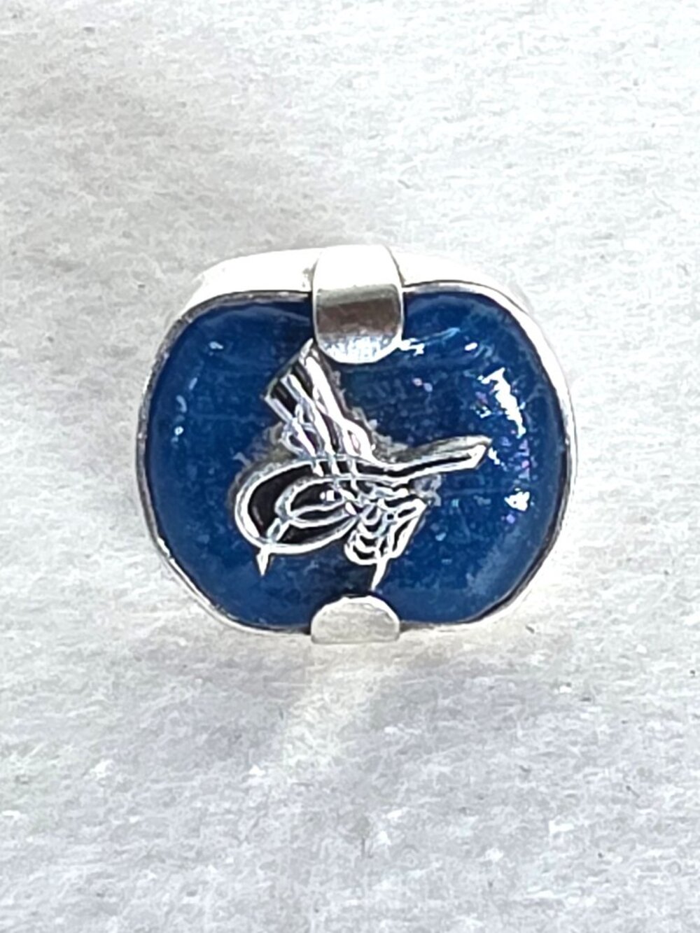 Vintage Ottoman Tughra Sterling Silver Cobalt Blue Enamel Statement Ring